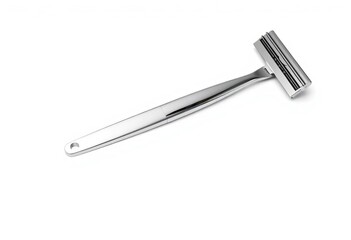 Sleek silver razor isolated on pure white backdrop, epilator, macro