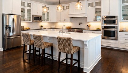 Fototapeta premium Modern open kitchen and living area with natural light and minimalist design