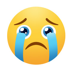 Crying face emoji with streaming tears isolated on transparent background 