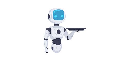 Robot Waiter Holding Tray Modern Design Artificial Intelligence Concept.