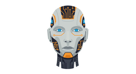 Futuristic Robot Head with Circuitry Details and Blue Eyes.