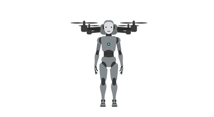 Robot with Drone Headgear: Futuristic Technology Concept.