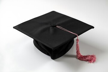 Black graduation cap isolated on transparent white background. Graduation ceremony symbol for class . Academic achievement. Formal education. University college graduation. Graduation hat with