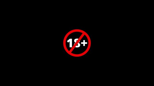 18 plus icon sign animation on black background. 18+ not allowed logo animation. 18 Plus movie icon. 4k video..