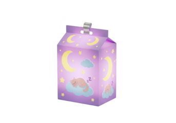 Futuristic dreamy milk carton container with celestial and magical decorations