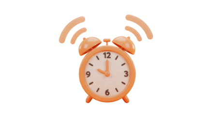 Orange Alarm Clock Ringing with Sound Waves isolated on a transparent background time clock face