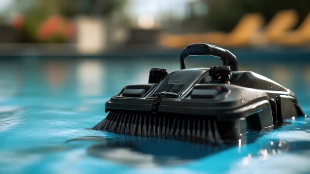 A pool with a brush lying in the center, perfect for cleaning or swimming