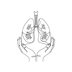 Continuous Line Drawing of Hands Holding Human Lungs