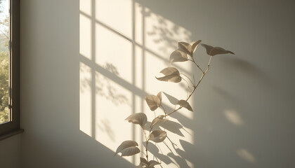 Golden Hour Leaf Shadows on White Wall