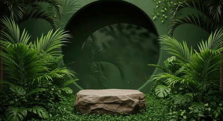 Enchanted forest pedestal amidst lush foliage