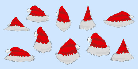set of Santa Claus hats for Christmas and New Year's designs