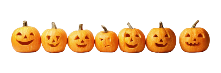 PNG Carved pumpkins in a row.