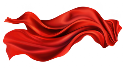 A flowing red silk fabric gracefully draped in mid-air. its smooth texture and color against a clean white background. ideal for use in fashion or design projects