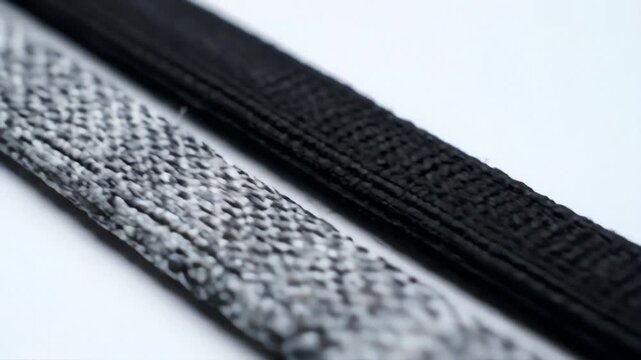 Macro Detail of Intertwined Black and Grey Fabric Weave.
