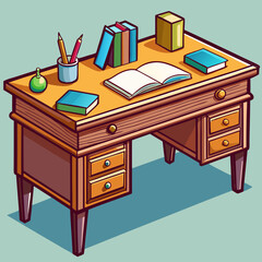 vector illustration of office desk with table