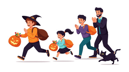 Spooky Outing: A family embraces the spooktacular season as they head out for trick-or-treating, captured in an illustration showcasing their anticipation and fun.
