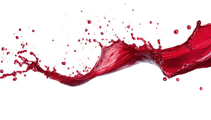 A splash of red liquid dynamically arcs across a pristine white background. capturing the essence of movement and fluidity. ideal for creative projects or culinary presentations