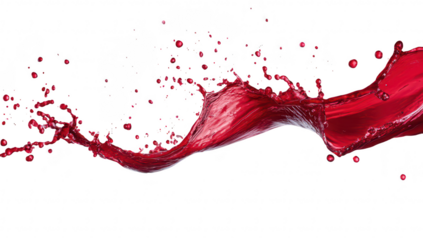 A splash of red liquid dynamically arcs across a pristine white background. capturing the essence of movement and fluidity. ideal for creative projects or culinary presentations
