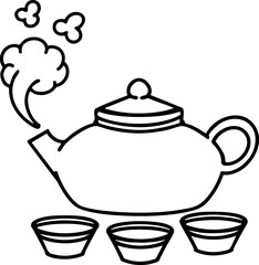 japanese tea pot with cups steaming