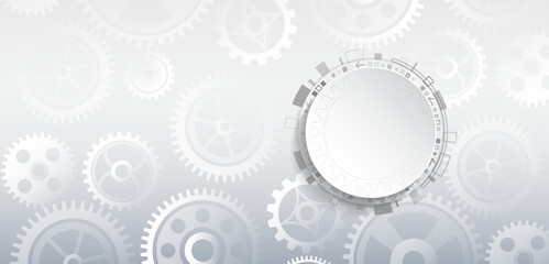 Abstract gear and cogwheel background with modern technology design. Futuristic mechanical concept with white and gray tones for engineering and innovation themes.