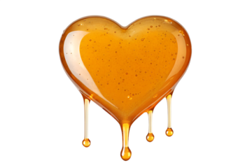 A Close-Up Heart-Shaped Honey Dripping with Golden Sweetness on a White Background, Symbolizing Love and Richness