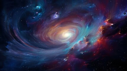Obraz premium Cosmic voyage scene with swirling galaxies and dark matter, glowing stars for fantastic backgrounds. Ideal for online and print media.