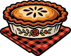 Homemade pie in decorative dish on napkin, perfect dessert for celebration