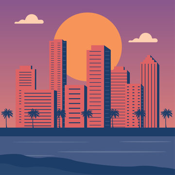 japan pop cityscape minimalist vector illustration of a city skyline 