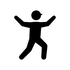 Black silhouette of a person with arms raised and legs spread, suggesting movement or celebration