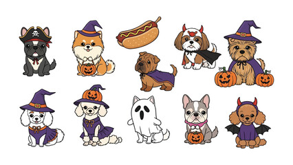 Halloween Pets Cartoon Collection: A delightful assortment of cartoon pets dressed in Halloween costumes. Perfect for seasonal projects.