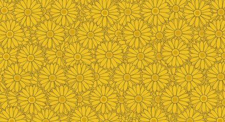 Daisy-filled, yellow backdrop with fine line detail and tight composition