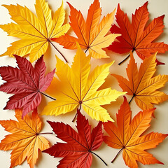 Vibrant autumn leaves arrangement in golden, crimson, and orange hues