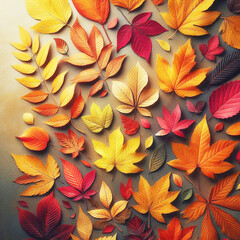 Vibrant autumn leaves arrangement in golden, crimson, and orange hues