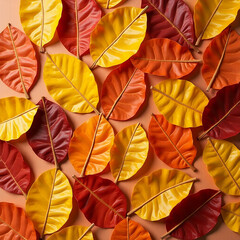Vibrant autumn leaves arrangement in golden, crimson, and orange hues