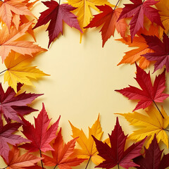 Vibrant autumn leaves arrangement in golden, crimson, and orange hues