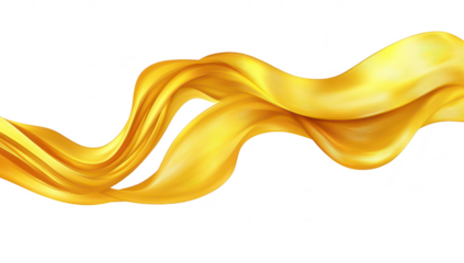 A flowing. golden silk fabric gracefully undulating against a clean white background. evoking a sense of elegance and luxury. suitable for fashion. design. or artistic projects
