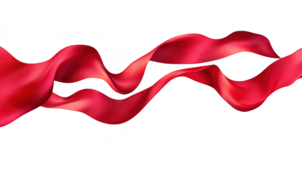 A flowing red ribbon gracefully twists and turns against a clean white background. creating an elegant and dynamic visual suitable for festive occasions. celebrations. or artistic presentations