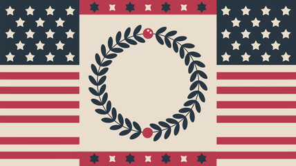 Fototapeta premium American flag inspired design with wreath and stars in a patriotic color scheme on a beige backdrop