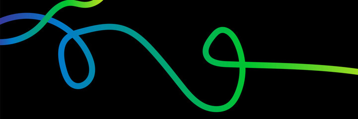 Abstract Color Lines on a Black Background. A Vector Wave Shape Gradient Pattern. A 3D Rainbow Ribbon Knot Graphic Design with a Modern Loop Squiggle Element.