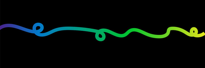 Abstract Color Lines on a Black Background. A Vector Wave Shape Gradient Pattern. A 3D Rainbow Ribbon Knot Graphic Design with a Modern Loop Squiggle Element.