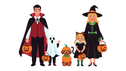 Halloween Costume Family Portrait: A festive family, donned in an assortment of creative Halloween costumes, joyfully gather.