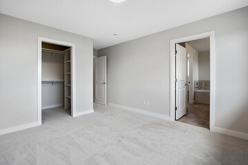 Large, empty bedroom with a walk-in closet and a bathroom
