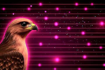 Majestic Hawk Profile with Pink Neon Lights and Glowing Dots