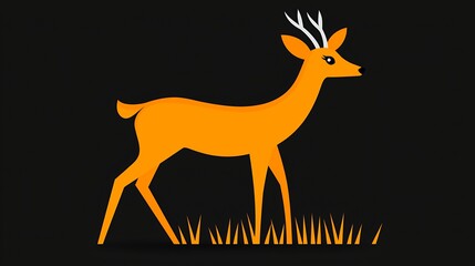 Orange Pixel Art Deer with White Antlers Standing on Grass Against Black Backdrop
