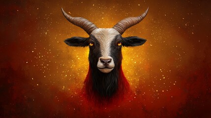 Pixel Art Goat Portrait Fiery Background