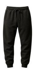 Front view of black casual joggers with drawstring.