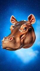 Pixelated Hippopotamus Head Against Starry Night Sky