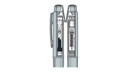 Pen Internal Structure: A detailed technical illustration showcases the internal workings of a sleek, modern pen, emphasizing its precision engineering and functionality.