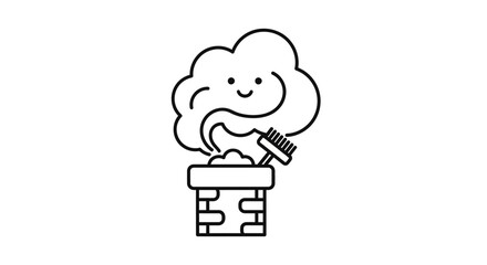 Charming chimney sweep icon with smiling smoke and cleaning brush illustration