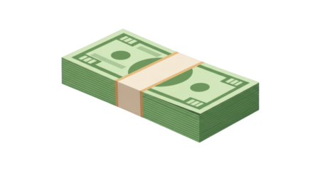 Stack of US Dollar Bills with Paper Band isolated on a transparent background money cash